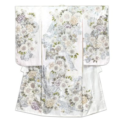 画像2: 七五三 着物 7歳 フルセット 女の子 購入 日本製 正絹 金駒刺繍 絵羽付け着物と作り帯 コーディネートセット【生成り系、鞠と牡丹】