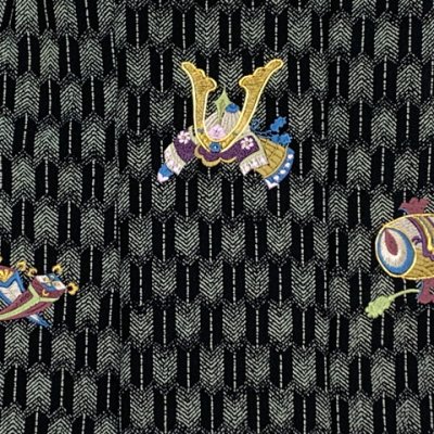 画像5: 七五三 男の子 3歳 被布セット 被布コート 雪駄 信玄袋 足袋 4点コーデセット 合繊【黒地、矢羽に兜と小槌】