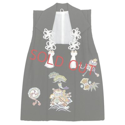 画像2: 被布コート 正絹 3歳 男の子 手描き友禅 被布着【黒地、宝船】