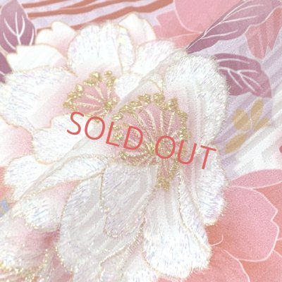 画像4: 七五三 着物 7歳 セット 正絹 刺繍入り 四つ身着物と結び帯 コーディネートフルセット【藤色、枝垂れ桜に鞠】