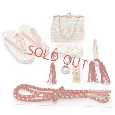 画像7: 七五三 着物 7歳 セット 正絹 刺繍入り 四つ身着物と結び帯 コーディネートフルセット【藤色、枝垂れ桜に鞠】