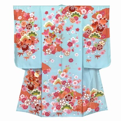 画像2: 七五三 着物 7歳女の子正絹 四つ身の着物(単品)【水色、橘】