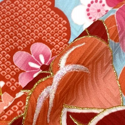 画像7: 七五三 着物 7歳女の子正絹 四つ身の着物(単品)【水色、橘】