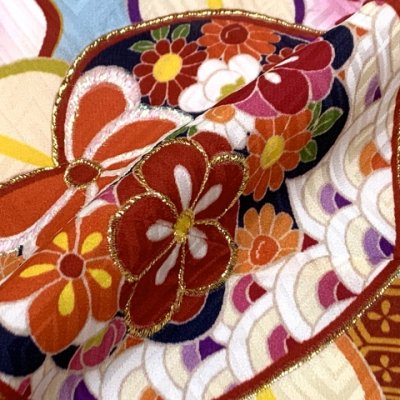 画像7: 七五三 着物 7歳女の子正絹 四つ身の着物(単品)【水色、橘と梅】