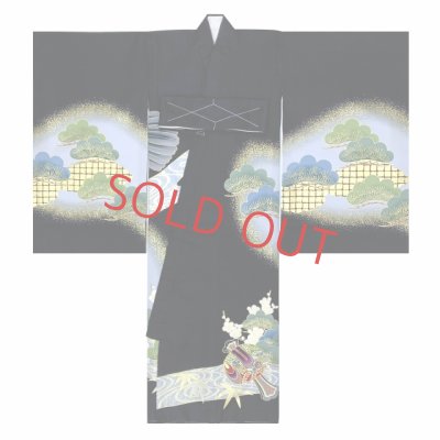 画像3: お宮参り 着物 男の子 赤ちゃんのお祝い着 産着 初着 正絹 襦袢付き【黒地、鷹・御所車】