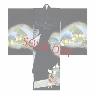 画像3: お宮参り 着物 男の子 赤ちゃんのお祝い着 産着 初着 正絹 襦袢付き【黒地、鷹・兜】