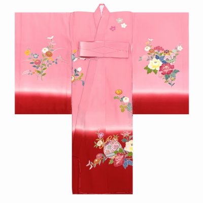 画像2: 【お値打ち品！】お宮参り 女の子 着物 正絹 加賀友禅 日本製 赤ちゃんのお祝い着 初着 産着 襦袢付き【桃＆赤 鈴】