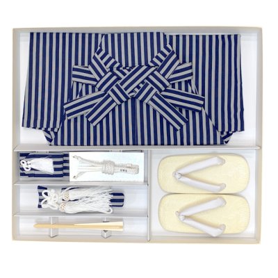 画像6: 七五三 男の子 正絹 袴セット 4歳 5歳 かぞえ5歳 男の子 縞袴と小物7点セット 正絹 化粧箱入り【紺棒縞】