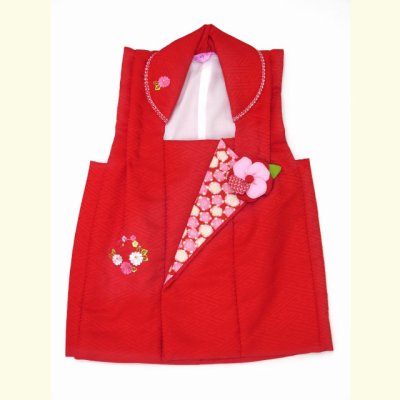 画像2: 七五三 着物 “式部浪漫”ブランド 3歳女の子用被布コート 単品(合繊) 【赤・花輪】