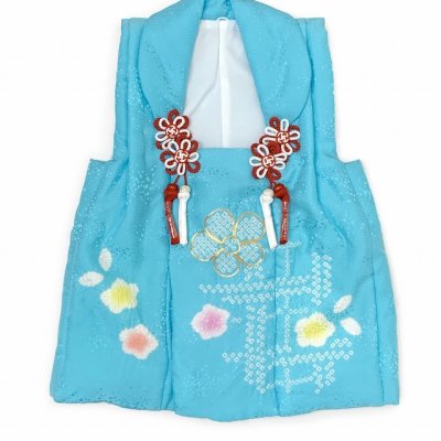 画像2: 七五三 被布コートセット ３歳女の子用着物セット 日本製 正絹 本絞り・刺繍柄の高級被布コート(単品)【水色 花】