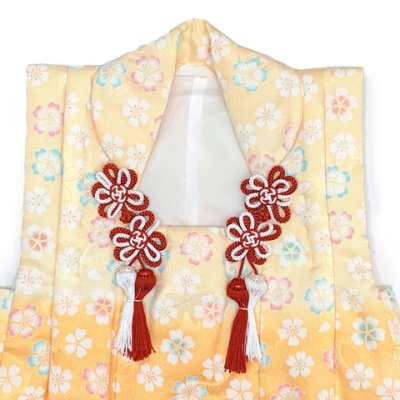 画像4: 被布コート ３歳女の子用 七五三 日本製 正絹 友禅染め 刺繍入り 被布コート(単品)【クリームｘ山吹ぼかし、桜】