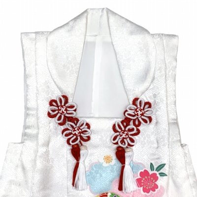 画像4: 被布コート ３歳女の子用 七五三 日本製 正絹 手描き 被布コート(単品)【白、鞠と雪輪に花】