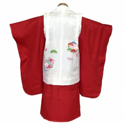 画像3: ≪１点限り！ オリジナル・コーディネートセット≫七五三 3歳 着物 セット 女の子 被布セット 女の子 正絹 手描き友禅 被布コート・着物 フルセット【紅白、松竹梅】