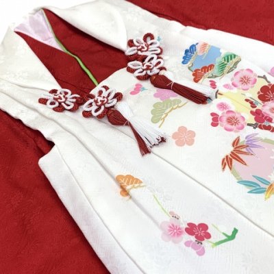 画像5: ≪１点限り！ オリジナル・コーディネートセット≫七五三 3歳 着物 セット 女の子 被布セット 女の子 正絹 手描き友禅 被布コート・着物 フルセット【紅白、松竹梅】