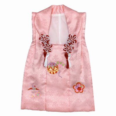 画像2: 被布コート ３歳女の子用 七五三 日本製 正絹 刺繍柄 被布コート(単品)【ピンク、鞠と鶴・梅】