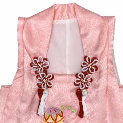 画像4: 被布コート ３歳女の子用 七五三 日本製 正絹 刺繍柄 被布コート(単品)【ピンク、鞠と鶴・梅】
