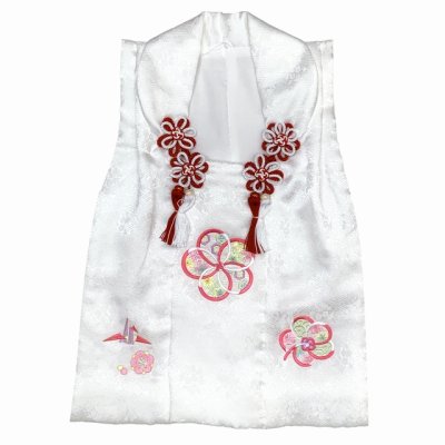 画像2: 被布コート ３歳女の子用 七五三 日本製 正絹 本絞り 刺繍柄 被布コート(単品)【白、ねじり梅と鶴】