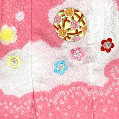 画像5: 被布コート ３歳女の子用 七五三 日本製 正絹 本絞り 刺繍柄 被布コート(単品)【ピンクｘ白、鞠と梅】