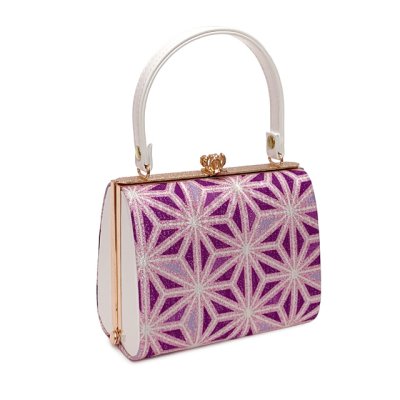 画像2: 七五三 バッグと筥迫 2点セット 子供用 がまぐちバッグ 合繊 おしゃれ モダン【紫、麻の葉】