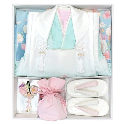 画像10: 七五三 着物 3歳 ブランド 【KAGURA-カグラ-】  女の子 被布コートセット（合繊）【ブルー系、八重桜】