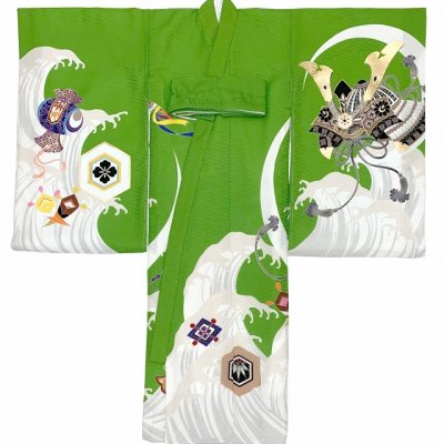 画像2: JAPANSTYLE お宮参りの着物 初着 産着 男の子 日本製 お祝い着(合繊) 襦袢付き【緑、宝船】