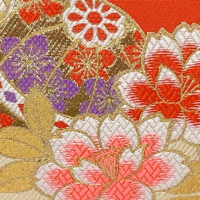 画像3: 七五三 バッグ 子供 金襴生地 がま口バッグ 合繊【朱赤ｘベージュ、鞠と牡丹】