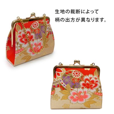 画像4: 七五三 バッグ 子供 金襴生地 がま口バッグ 合繊【朱赤ｘベージュ、鞠と牡丹】