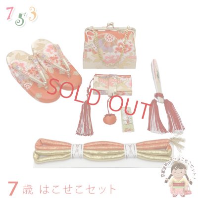 画像1: 七五三 はこせこセット 草履(21cm) バッグ 筥迫 帯締め 扇子 平簪 7歳 女の子【朱赤ｘベージュ、鞠と牡丹】