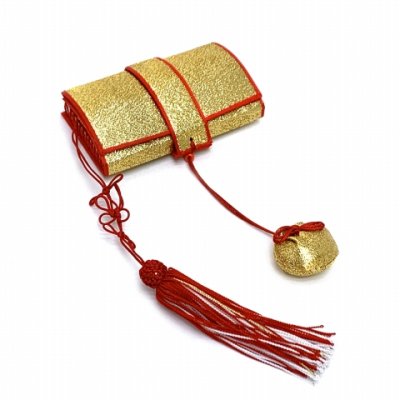 画像3: 七五三 結び帯 箱せこセット ペアセット 7歳 女の子 金襴生地の作り帯セット(合繊)【黒地、梅花爛漫】