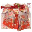 画像8: 七五三 結び帯 箱せこセット ペアセット 7歳 女の子 金襴生地の作り帯セット(合繊)【ピンクｘ朱赤、鞠と牡丹】