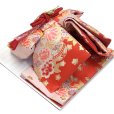 画像9: 七五三 結び帯 箱せこセット ペアセット 7歳 女の子 金襴生地の作り帯セット(合繊)【ピンクｘ朱赤、鞠と牡丹】