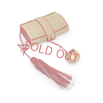 画像6: 七五三 結び帯 箱せこセット ペアセット 7歳 女の子 金襴生地の作り帯セット(合繊)【白系、鞠と桜】