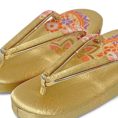 画像2: 子供草履 七五三 女の子用 7歳 金襴生地 草履 21cm【金、鞠】