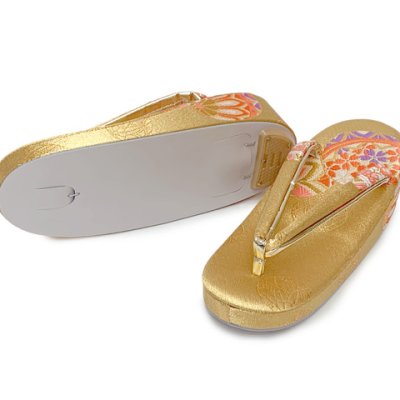 画像3: 子供草履 七五三 女の子用 7歳 金襴生地 草履 21cm【金、鞠】