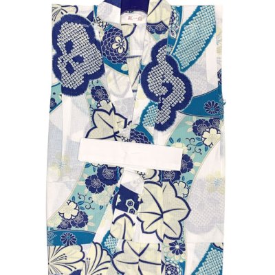 画像2: 2025年新作 “紅一点”ブランド 子供浴衣 女の子 130サイズ & しわ兵児帯 2点セット 【青、熨斗と桜紅葉】