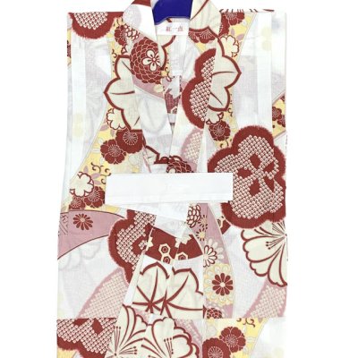 画像2: 2025年新作 “紅一点”ブランド 子供浴衣 女の子 130サイズ & しわ兵児帯 2点セット 【赤、熨斗と桜紅葉】