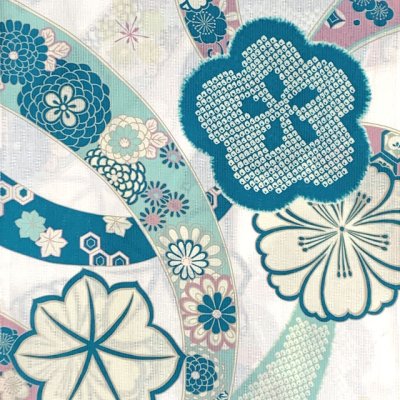 画像3: 2025年新作 “紅一点”ブランド 子供浴衣 女の子 130サイズ & しわ兵児帯 2点セット 【ターコイズ、熨斗と桜紅葉】