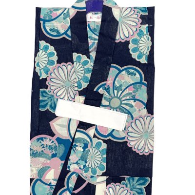 画像2: 2025年新作 “紅一点”ブランド 子供浴衣 女の子 130サイズ & しわ兵児帯 2点セット 【紺、橘】