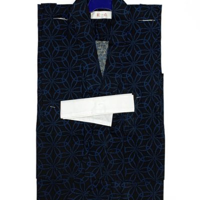 画像2: 2025年新作 “紅一点”ブランド 子供浴衣 男の子 130サイズ & しわ兵児帯 2点セット 【黒地、変わり七宝】