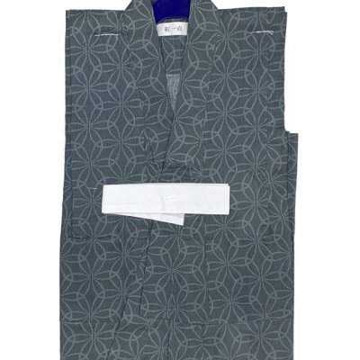 画像2: 2025年新作 “紅一点”ブランド 子供浴衣 男の子 130サイズ & しわ兵児帯 2点セット 【グレー、変わり七宝】