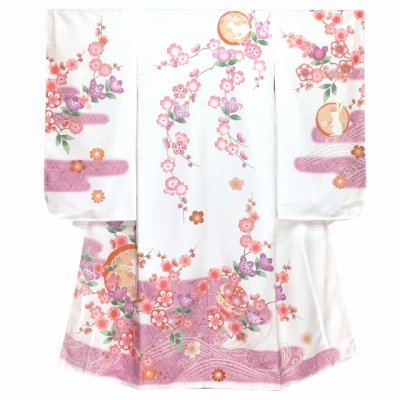 画像2: 七五三 着物 7歳 女の子用 日本製 絵羽柄の四つ身の子供着物  合繊 襦袢付き【白、うさぎにエ霞、橘】