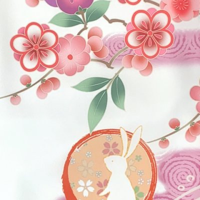 画像5: 七五三 着物 7歳 女の子用 日本製 絵羽柄の四つ身の子供着物  合繊 襦袢付き【白、うさぎにエ霞、橘】