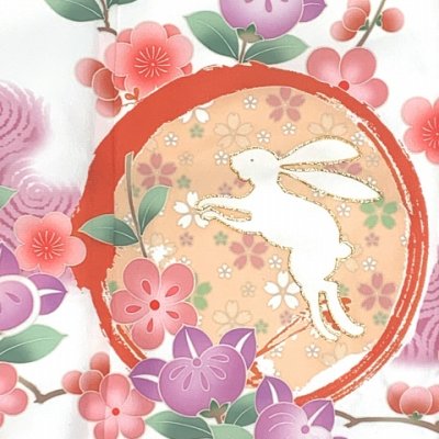 画像6: 七五三 着物 7歳 女の子用 日本製 絵羽柄の四つ身の子供着物  合繊 襦袢付き【白、うさぎにエ霞、橘】
