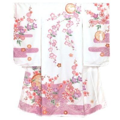 画像2: 七五三 着物 フルセット 7歳 女の子用 日本製 絵羽柄の子供着物 結び帯セット(合繊)【白、うさぎさんにエ霞、橘】