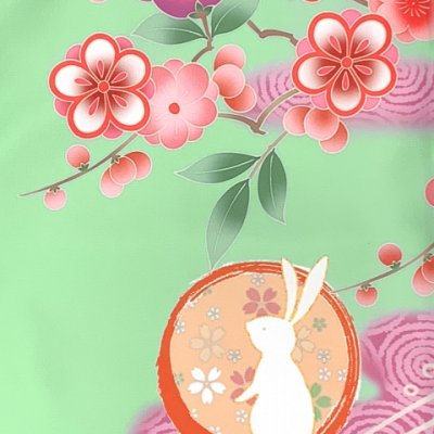 画像5: 七五三 着物 7歳 女の子用 日本製 絵羽柄の四つ身の子供着物  合繊 襦袢付き【ひわ色、うさぎにエ霞、橘】