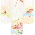 画像3: 七五三 7歳 女の子 日本製 正絹 絵羽付け 四つ身の着物【アイボリー系、松竹梅】