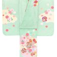 画像3: 七五三 7歳 女の子 正絹 日本製 金駒刺繍　絵羽付け 四つ身の着物【ひわ色（薄黄緑）、鞠と雲】