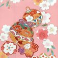 画像3: 七五三 7歳 女の子 着物 正絹 フルセット 日本製 金駒刺繍 手描き 四つ身の子供着物と結び帯 コーディネートセット【ピンク、鈴と桜】