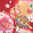 画像6: 七五三 7歳 女の子 正絹 金彩加工 裏地正絹 絵羽付け 四つ身の着物【赤、二つ鞠】