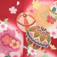 画像3: 七五三 着物 7歳 女の子用 フルセット 正絹 金彩加工 裏地正絹 四つ身の子供着物と結び帯 コーディネートセット【赤、二つ鞠】